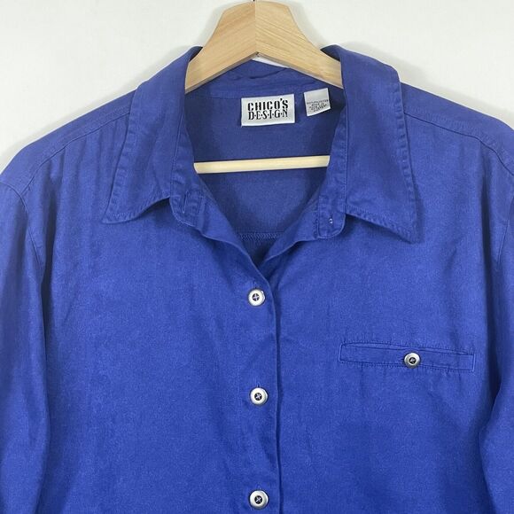 Chico's Indigo‎ Suede Feel Long Sleeve Button Front Blouse Shirt Womens 3 XL 16 - Picture 3 of 7